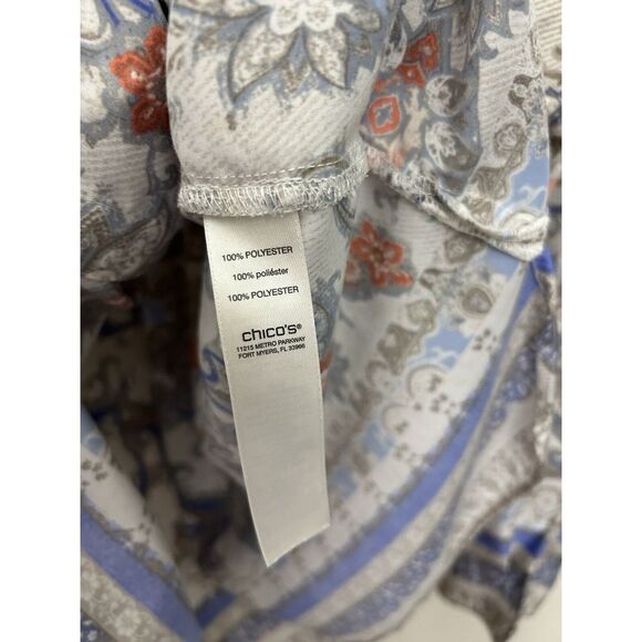 Vintage Paisley Print Button-Down Shirt with Floral Pattern Grey Blue Coral - Picture 6 of 6
